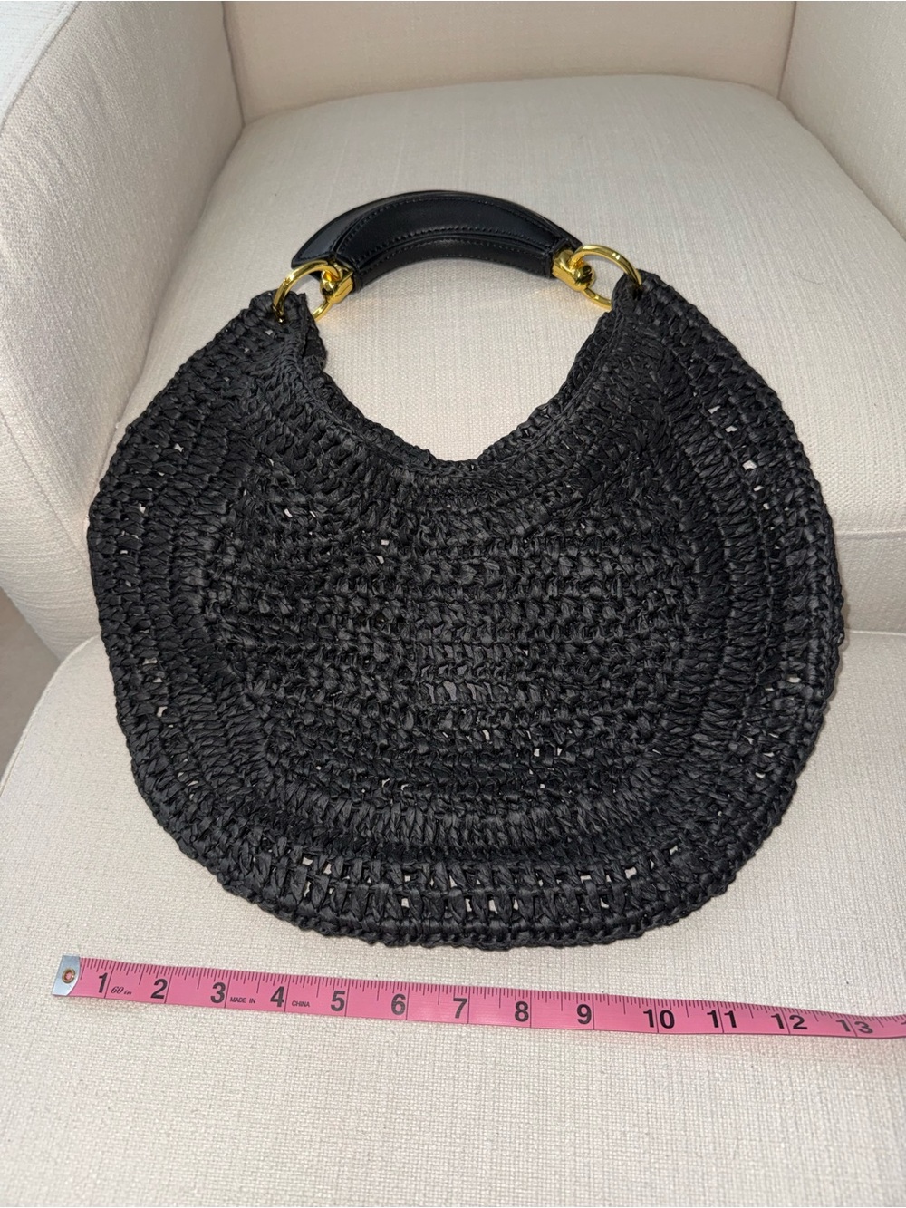 Black Woven Hobo Bag with Gold Accents